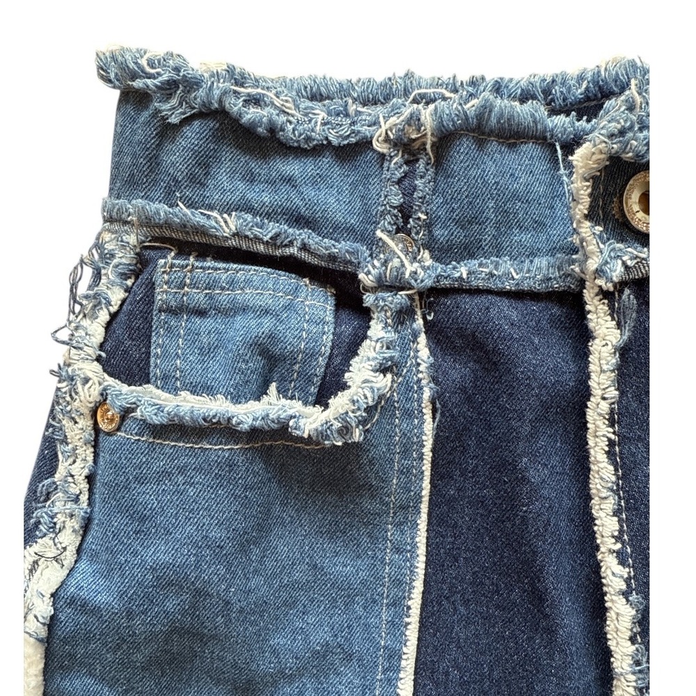 Maniere De Voir Patchwork Denim Jeans‎ Distressed Raw Hem High Waisted  Size 6 - Picture 4 of 11